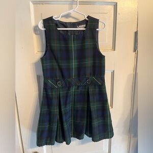 Lands End School Girls Plaid Jumper Top of Knee Hunter/Classic Navy Plaid